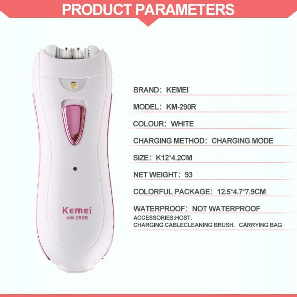 Kemei KM-290R Rechargeable Electric Hair Removal Device Female Device For Facial Armpit Body Parts